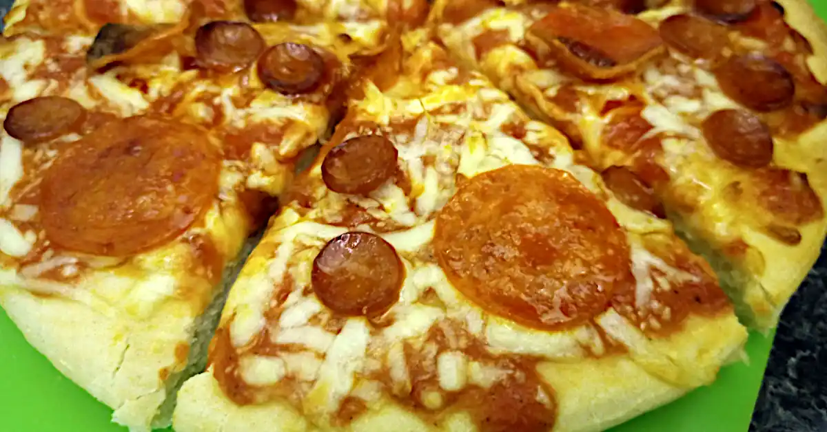 Frozen pizza cooked in the air fryer