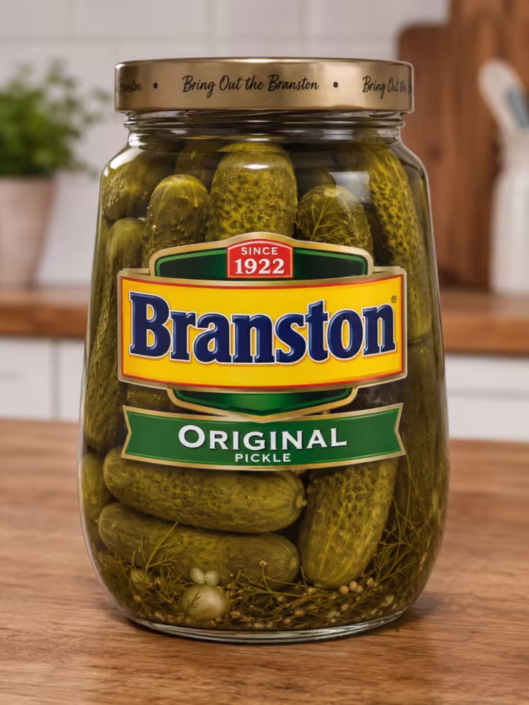 pickles in a Branston pickle jar